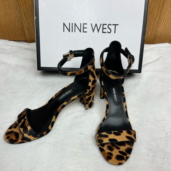 Nine West Pruce Open Toe 2.5” Block Heel Ankle-Strap Sandal Leopard Print 6.5 - Picture 10 of 11